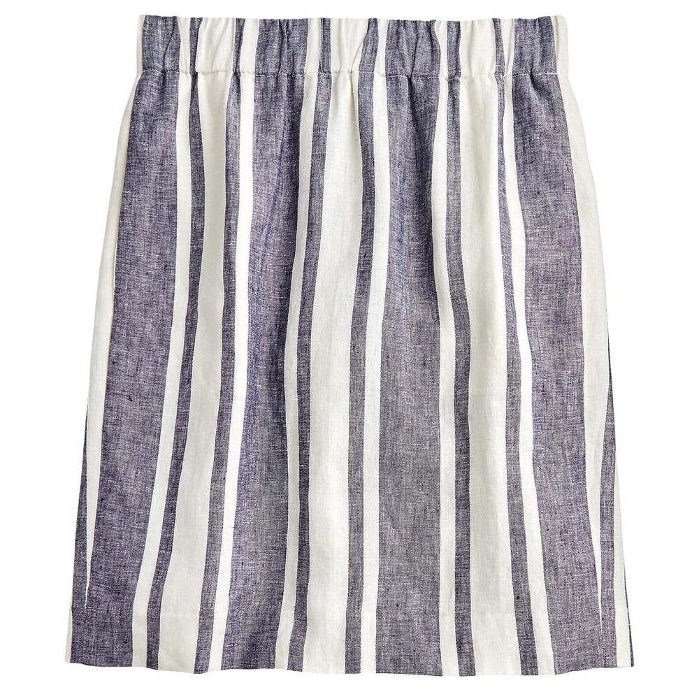 J Crew Skirt Womens XXS Blue Stripe Linen Pull On Beauchamps Pockets NWT Preppy